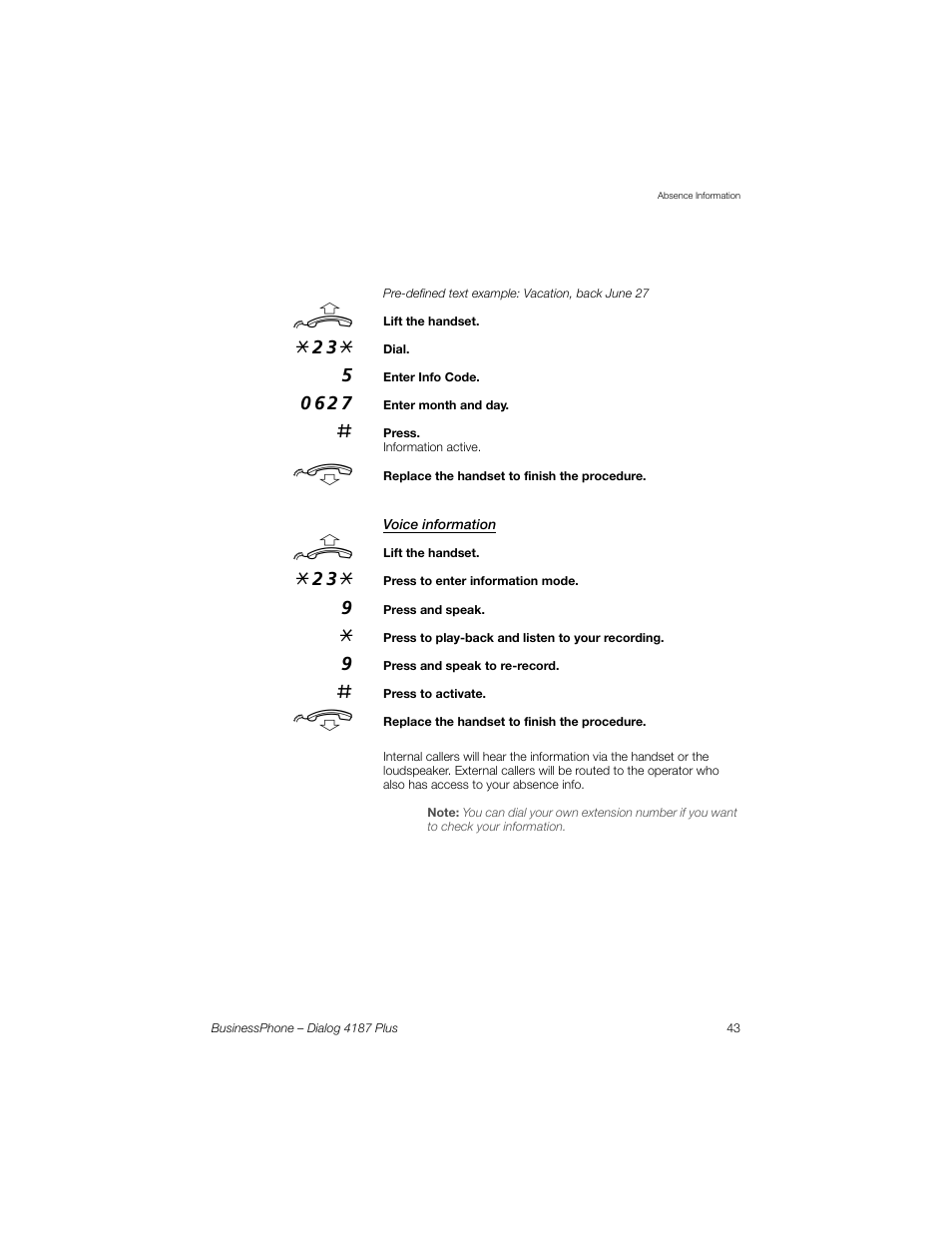 Voice information | AASTRA 4187 Plus for BusinessPhone User Guide EN User Manual | Page 43 / 104