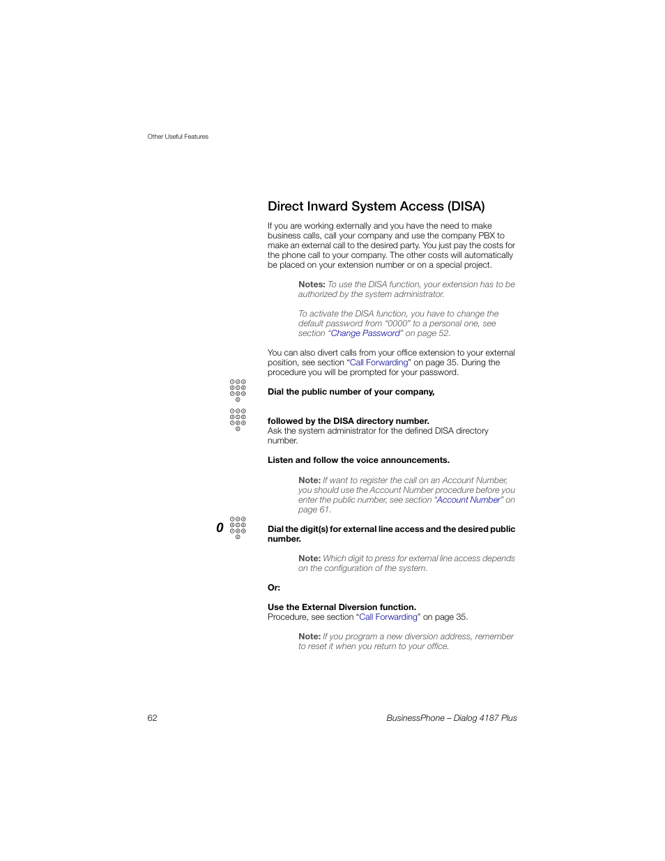Direct inward system access (disa) | AASTRA 4187 Plus for BusinessPhone User Guide EN User Manual | Page 62 / 104