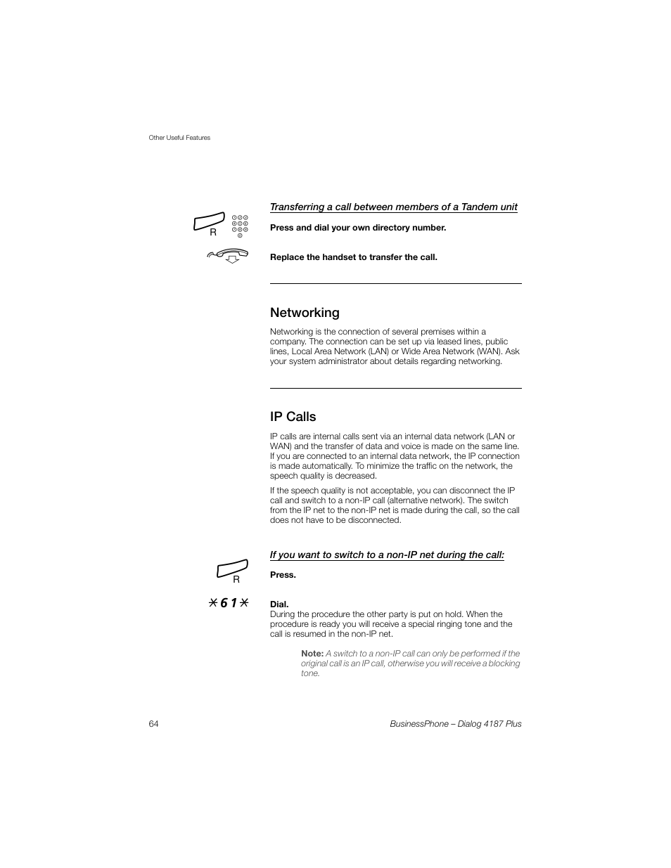 Networking, Ip calls | AASTRA 4187 Plus for BusinessPhone User Guide EN User Manual | Page 64 / 104