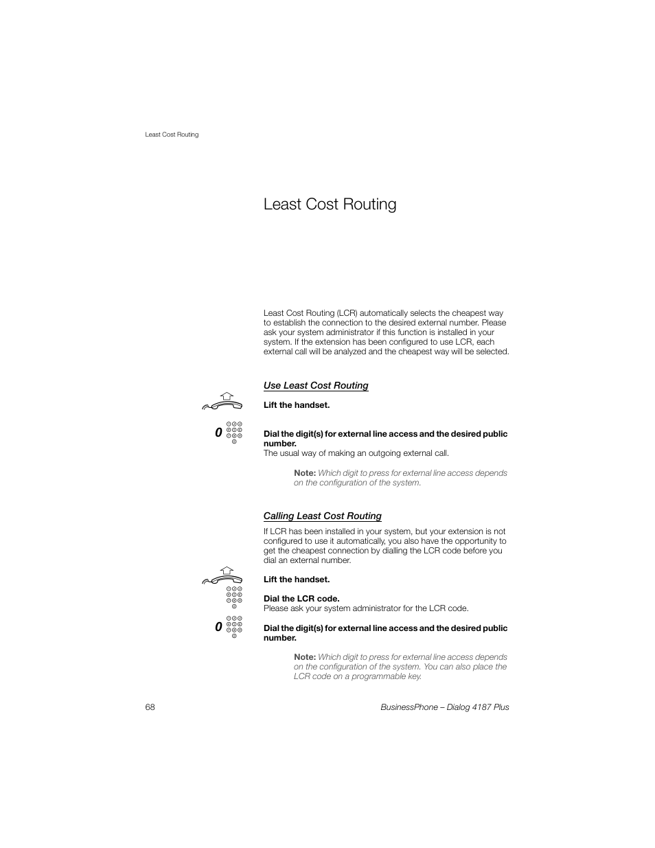Least cost routing, Use least cost routing, Calling least cost routing | AASTRA 4187 Plus for BusinessPhone User Guide EN User Manual | Page 68 / 104