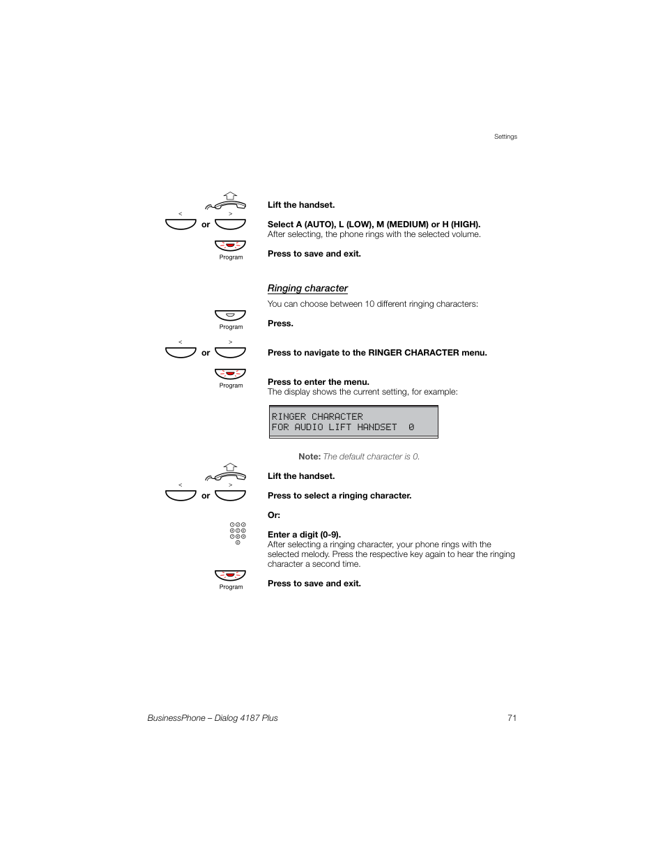 Ringing character | AASTRA 4187 Plus for BusinessPhone User Guide EN User Manual | Page 71 / 104