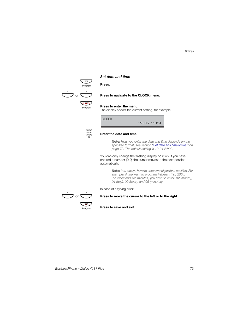 Set date and time | AASTRA 4187 Plus for BusinessPhone User Guide EN User Manual | Page 73 / 104