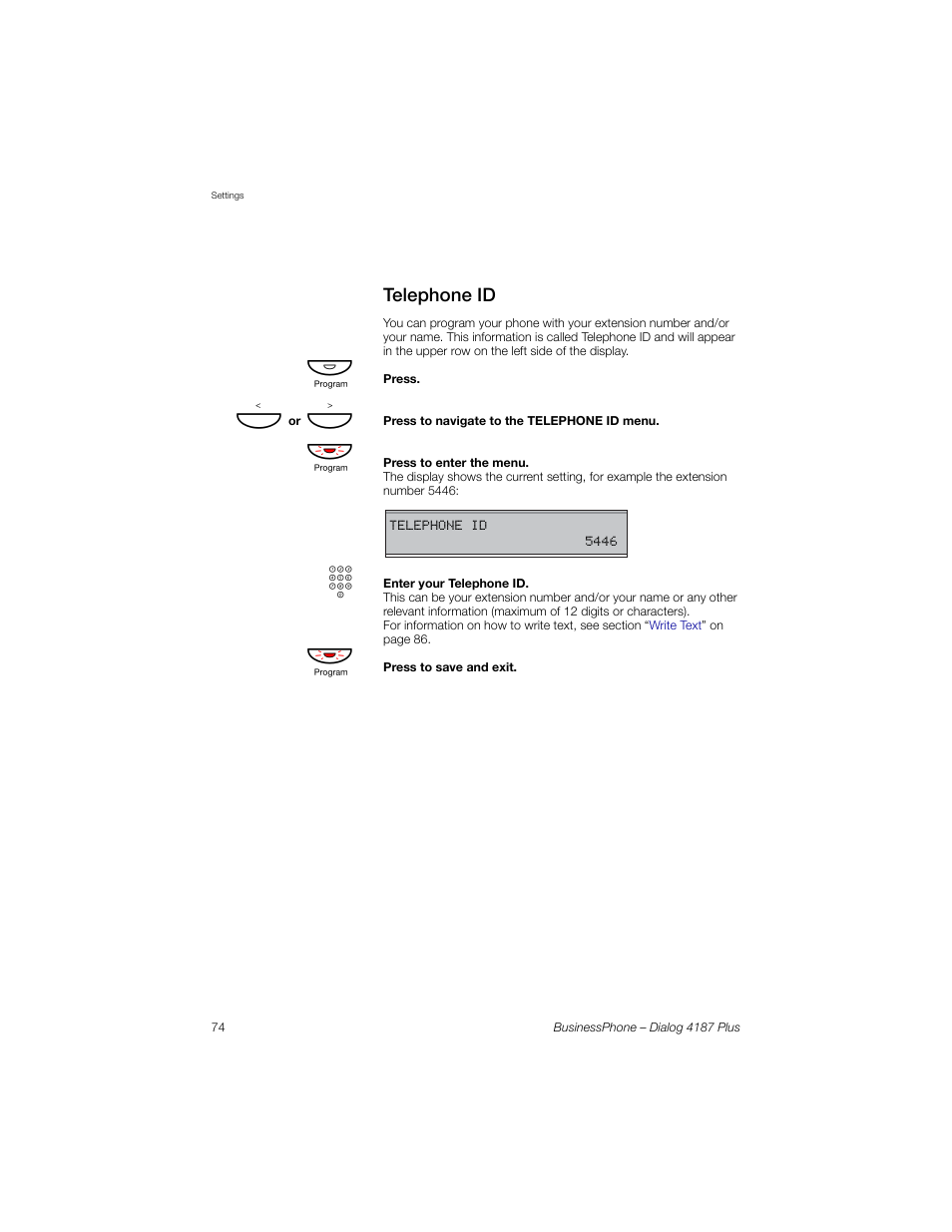 Telephone id | AASTRA 4187 Plus for BusinessPhone User Guide EN User Manual | Page 74 / 104