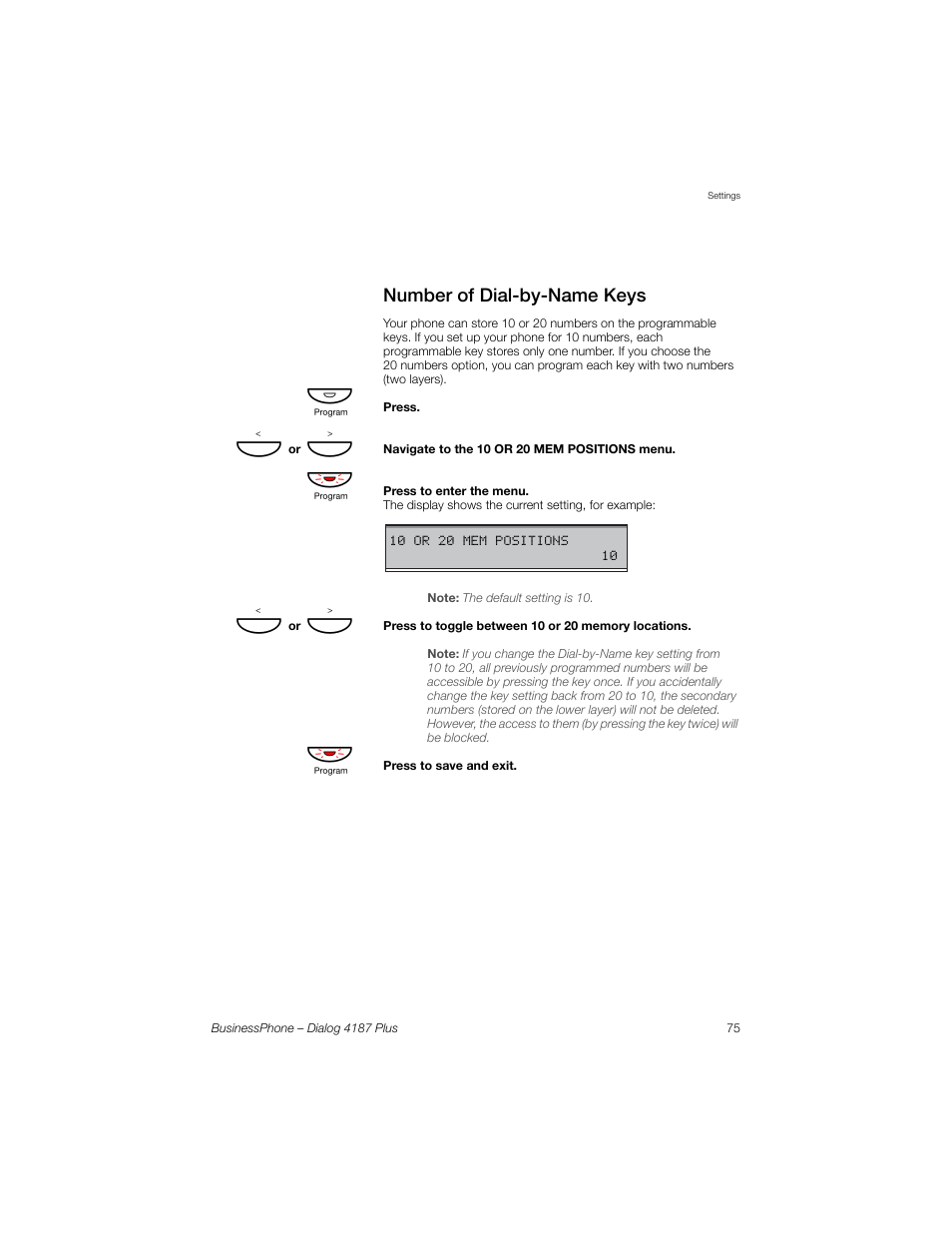 Number of dial-by-name keys | AASTRA 4187 Plus for BusinessPhone User Guide EN User Manual | Page 75 / 104