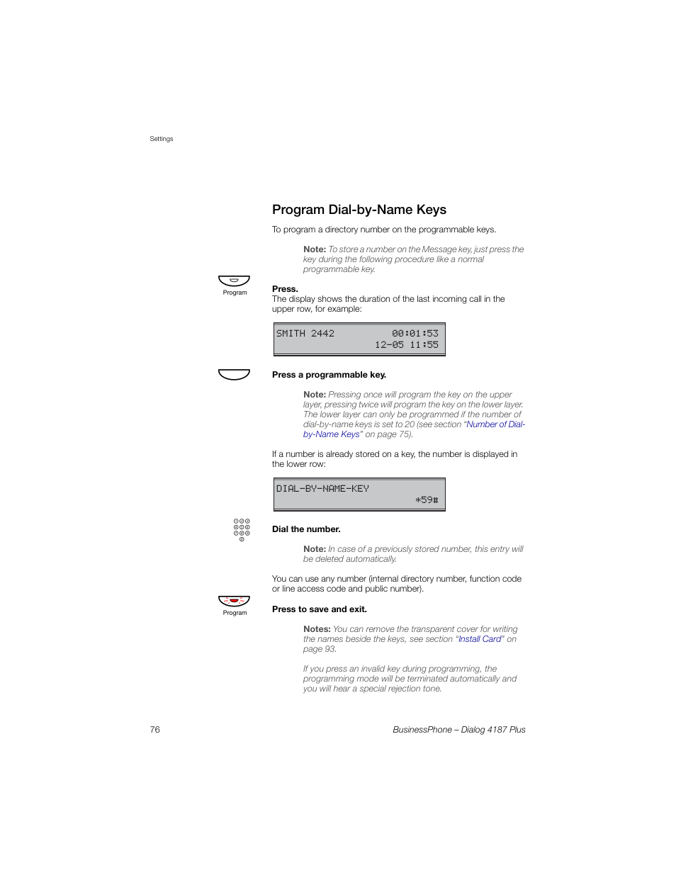 Program dial-by-name keys | AASTRA 4187 Plus for BusinessPhone User Guide EN User Manual | Page 76 / 104