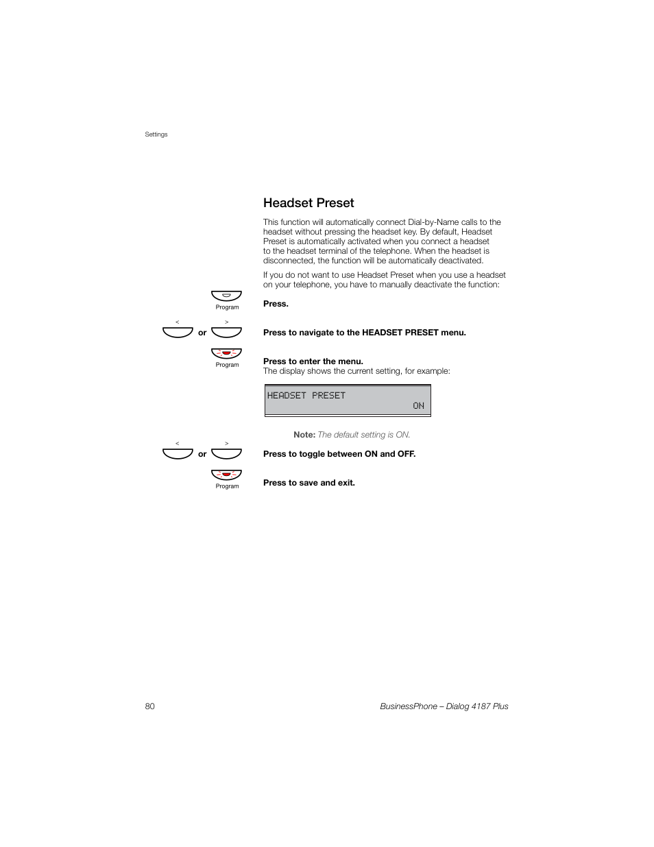 Headset preset | AASTRA 4187 Plus for BusinessPhone User Guide EN User Manual | Page 80 / 104