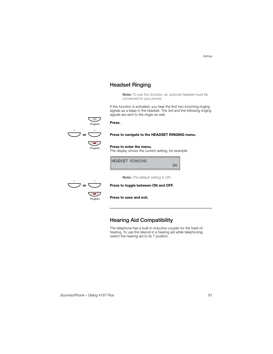 Headset ringing, Hearing aid compatibility | AASTRA 4187 Plus for BusinessPhone User Guide EN User Manual | Page 81 / 104