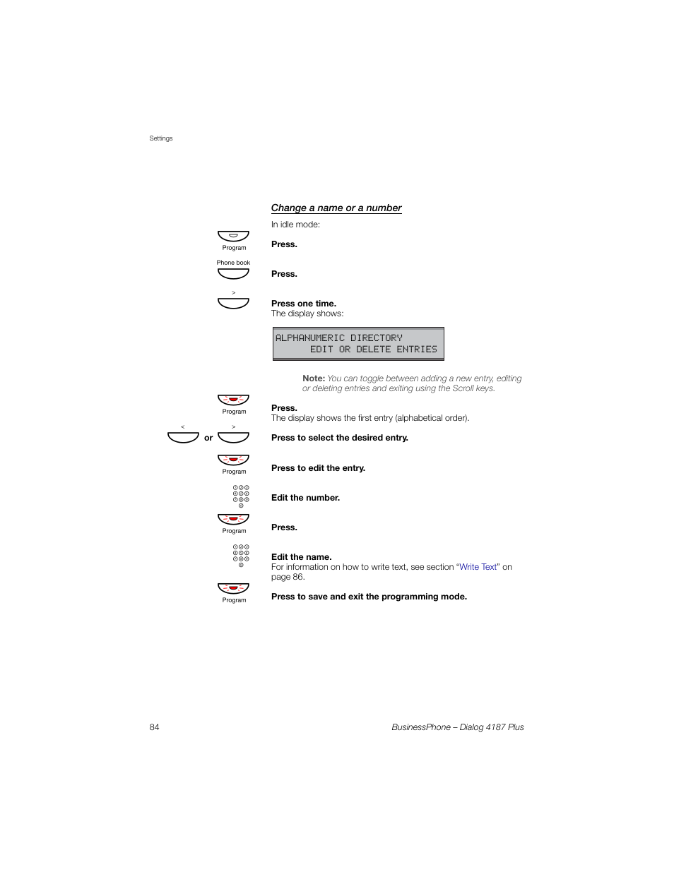 Change a name or a number | AASTRA 4187 Plus for BusinessPhone User Guide EN User Manual | Page 84 / 104
