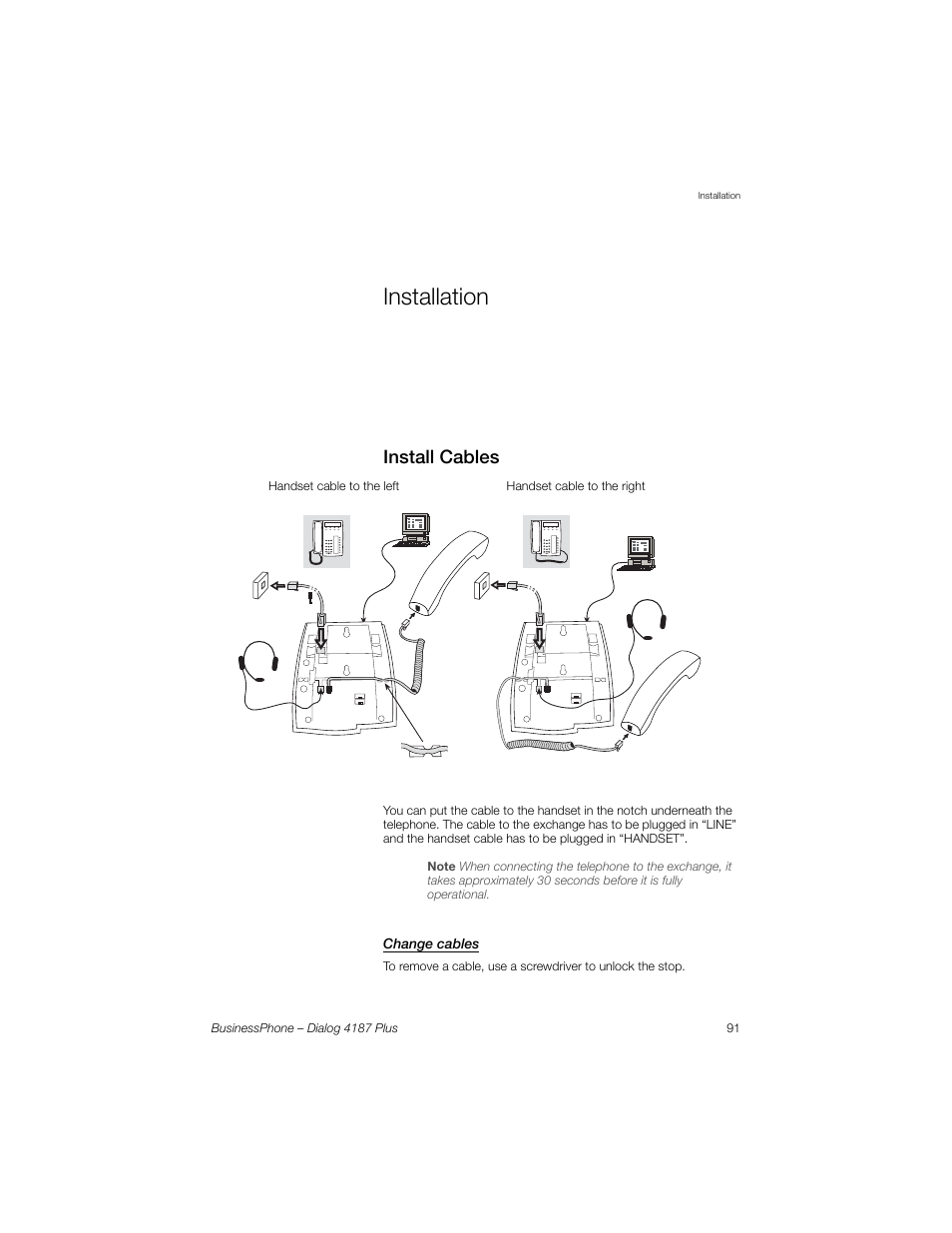 Installation, Install cables, Change cables | AASTRA 4187 Plus for BusinessPhone User Guide EN User Manual | Page 91 / 104