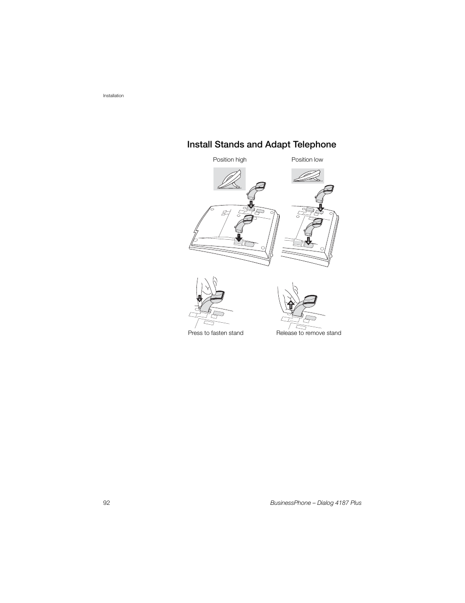 Install stands and adapt telephone | AASTRA 4187 Plus for BusinessPhone User Guide EN User Manual | Page 92 / 104