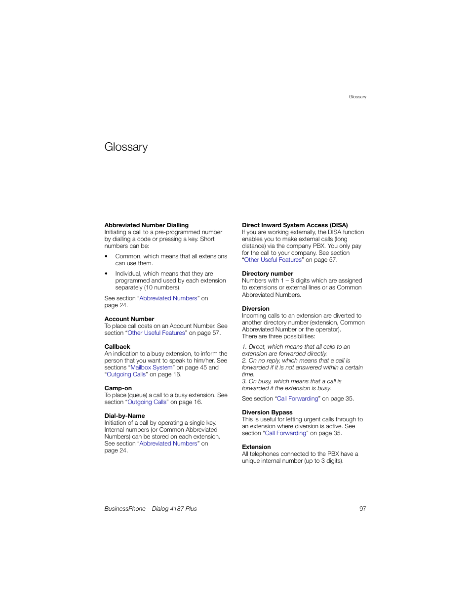 Glossary | AASTRA 4187 Plus for BusinessPhone User Guide EN User Manual | Page 97 / 104