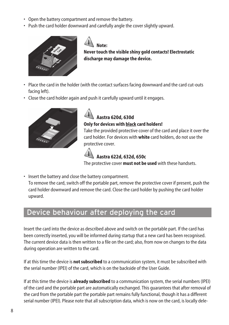 Device behaviour after deploying the card | AASTRA microSD-Card User Guide User Manual | Page 10 / 22