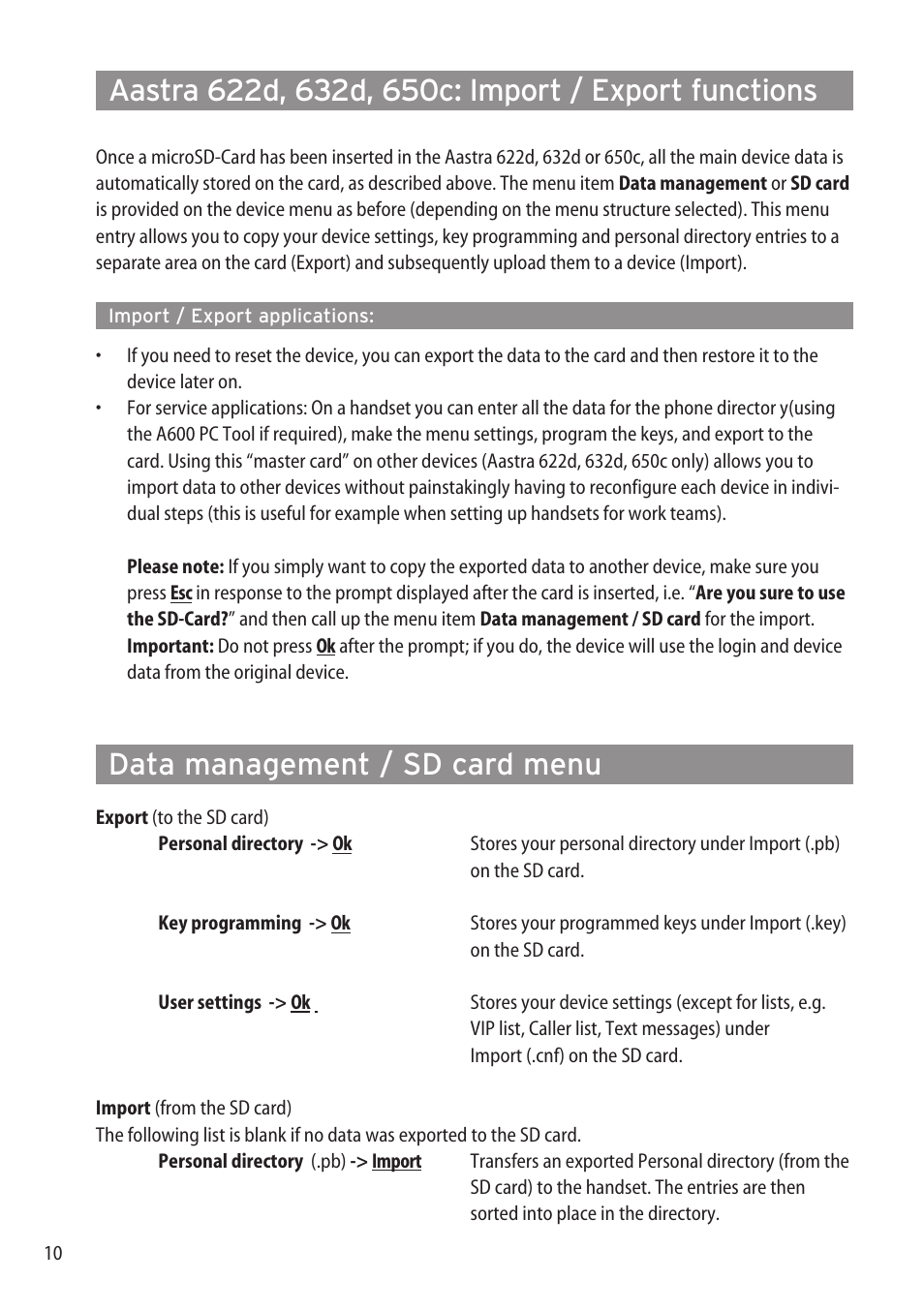 Data management / sd card menu | AASTRA microSD-Card User Guide User Manual | Page 12 / 22
