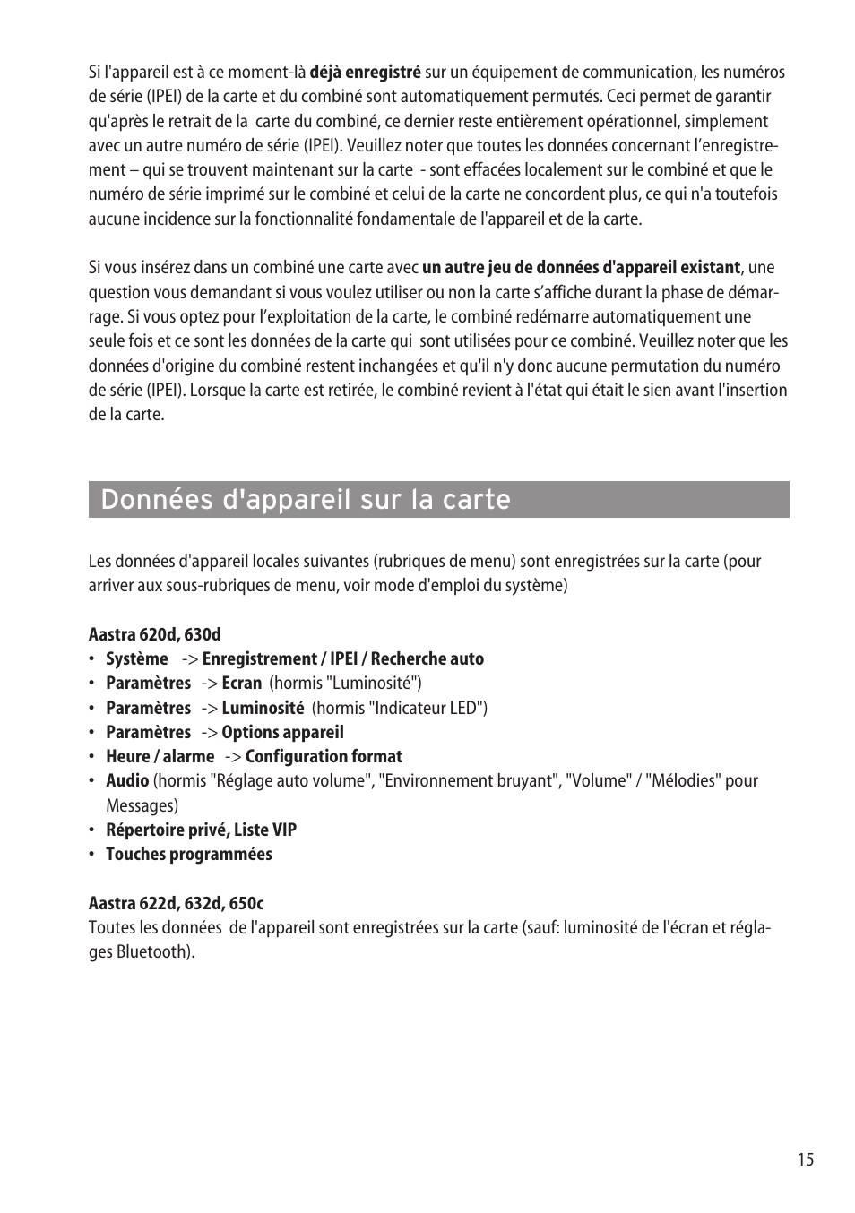 Données d'appareil sur la carte | AASTRA microSD-Card User Guide User Manual | Page 17 / 22