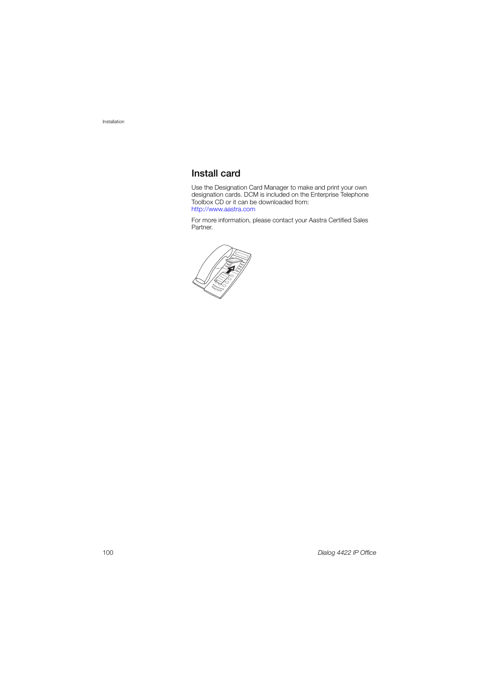 Install card | AASTRA 4422 IP Office (SIP) for MX-ONE User Guide User Manual | Page 100 / 111