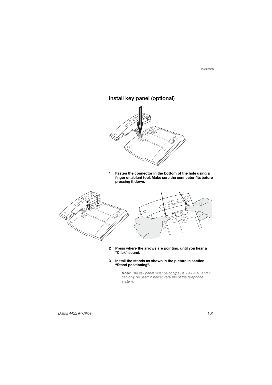 Install key panel (optional) | AASTRA 4422 IP Office (SIP) for MX-ONE User Guide User Manual | Page 101 / 111