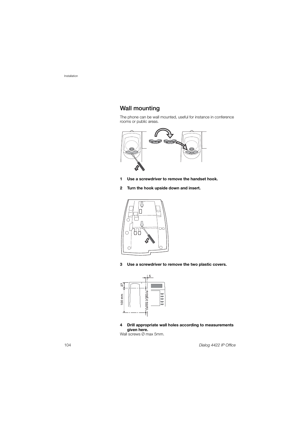 Wall mounting | AASTRA 4422 IP Office (SIP) for MX-ONE User Guide User Manual | Page 104 / 111