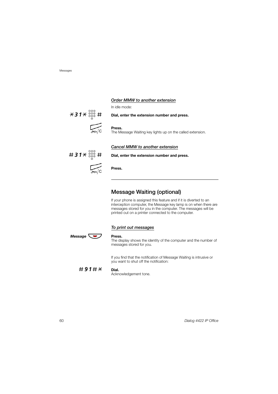 Message waiting (optional), 31* z | AASTRA 4422 IP Office (SIP) for MX-ONE User Guide User Manual | Page 60 / 111