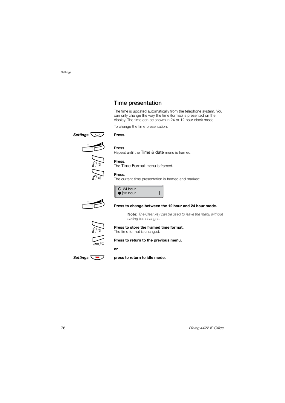 Time presentation | AASTRA 4422 IP Office (SIP) for MX-ONE User Guide User Manual | Page 76 / 111