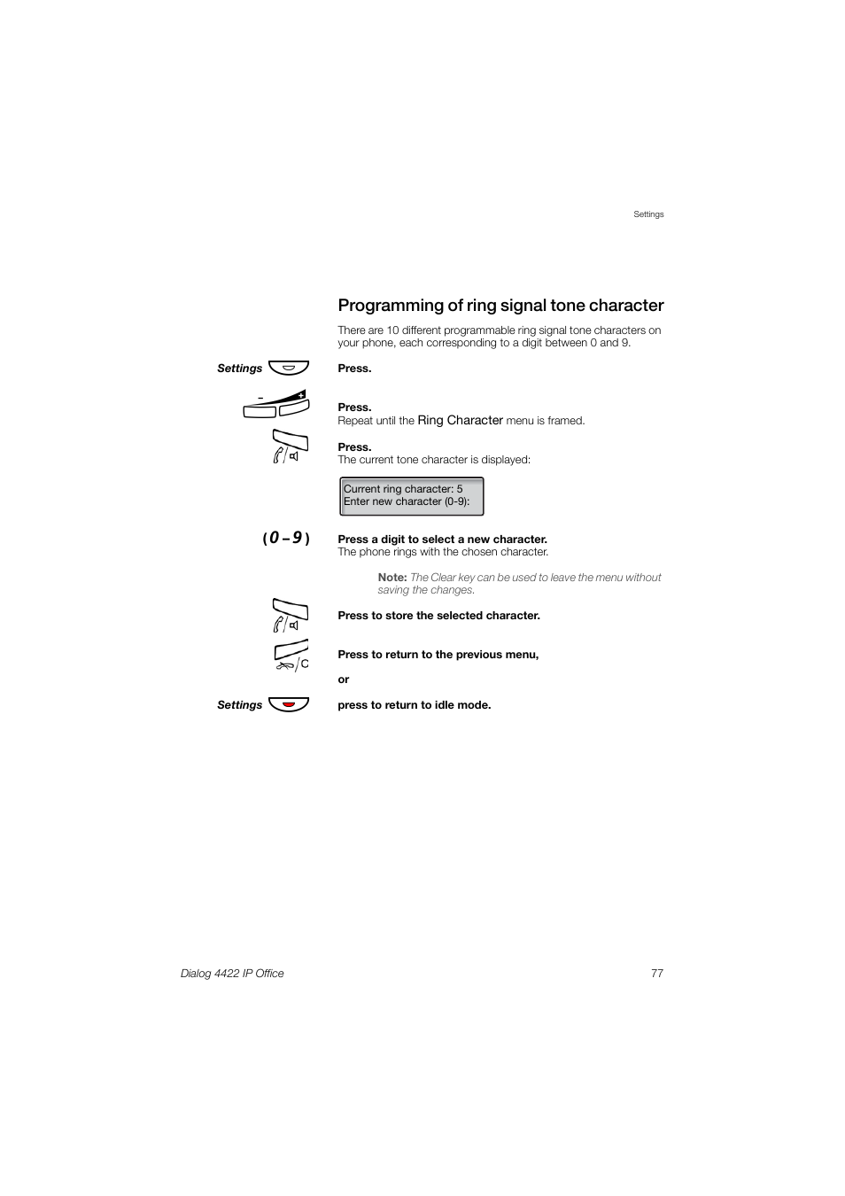Programming of ring signal tone character | AASTRA 4422 IP Office (SIP) for MX-ONE User Guide User Manual | Page 77 / 111