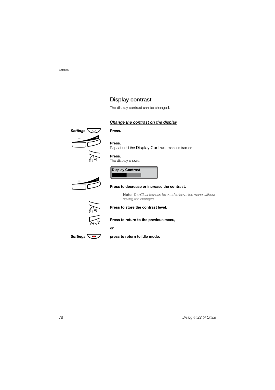 Display contrast | AASTRA 4422 IP Office (SIP) for MX-ONE User Guide User Manual | Page 78 / 111