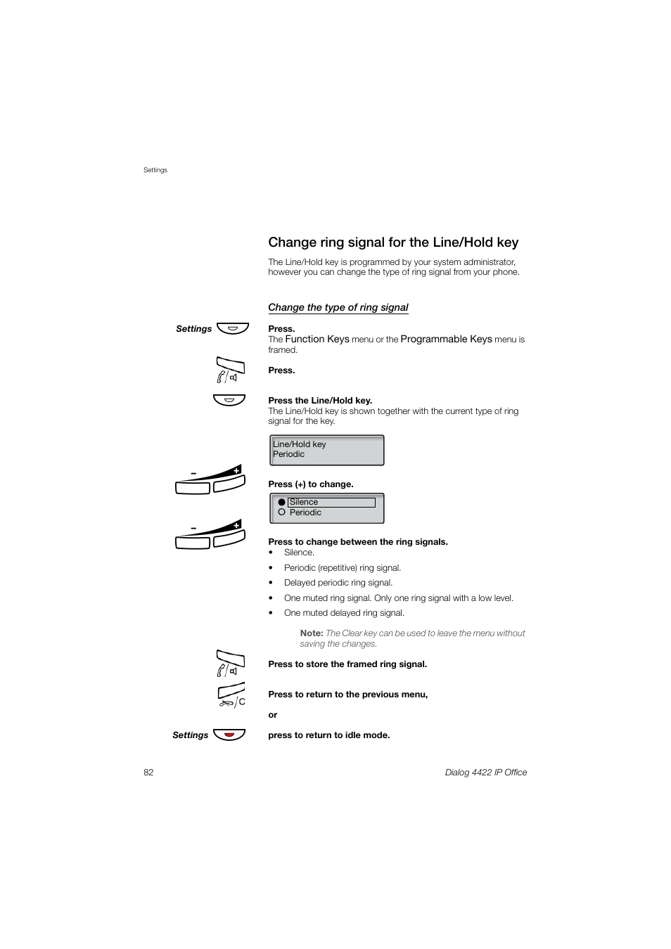 Change ring signal for the line/hold key | AASTRA 4422 IP Office (SIP) for MX-ONE User Guide User Manual | Page 82 / 111