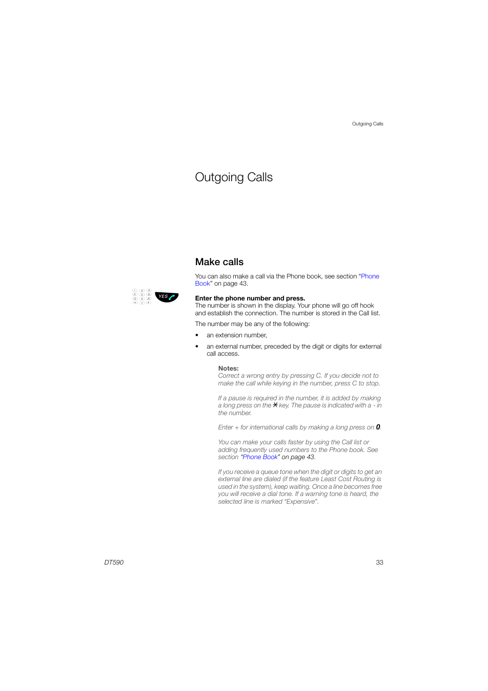 Outgoing calls, Make calls | AASTRA DT590 for MX-ONE User Guide EN User Manual | Page 33 / 107