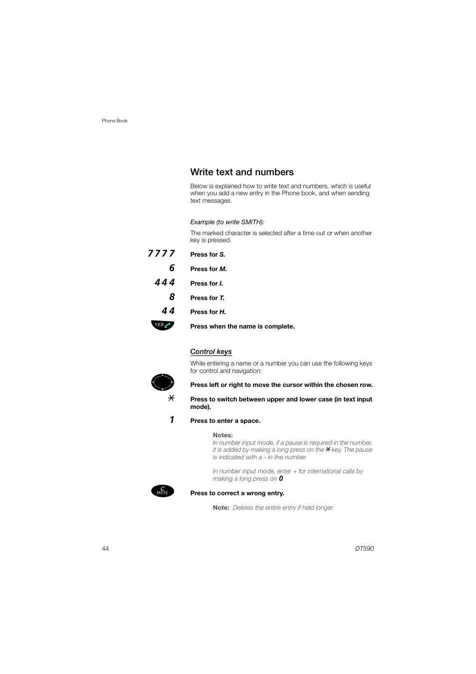 Write text and numbers, Write text and, Numbers | AASTRA DT590 for MX-ONE User Guide EN User Manual | Page 44 / 107