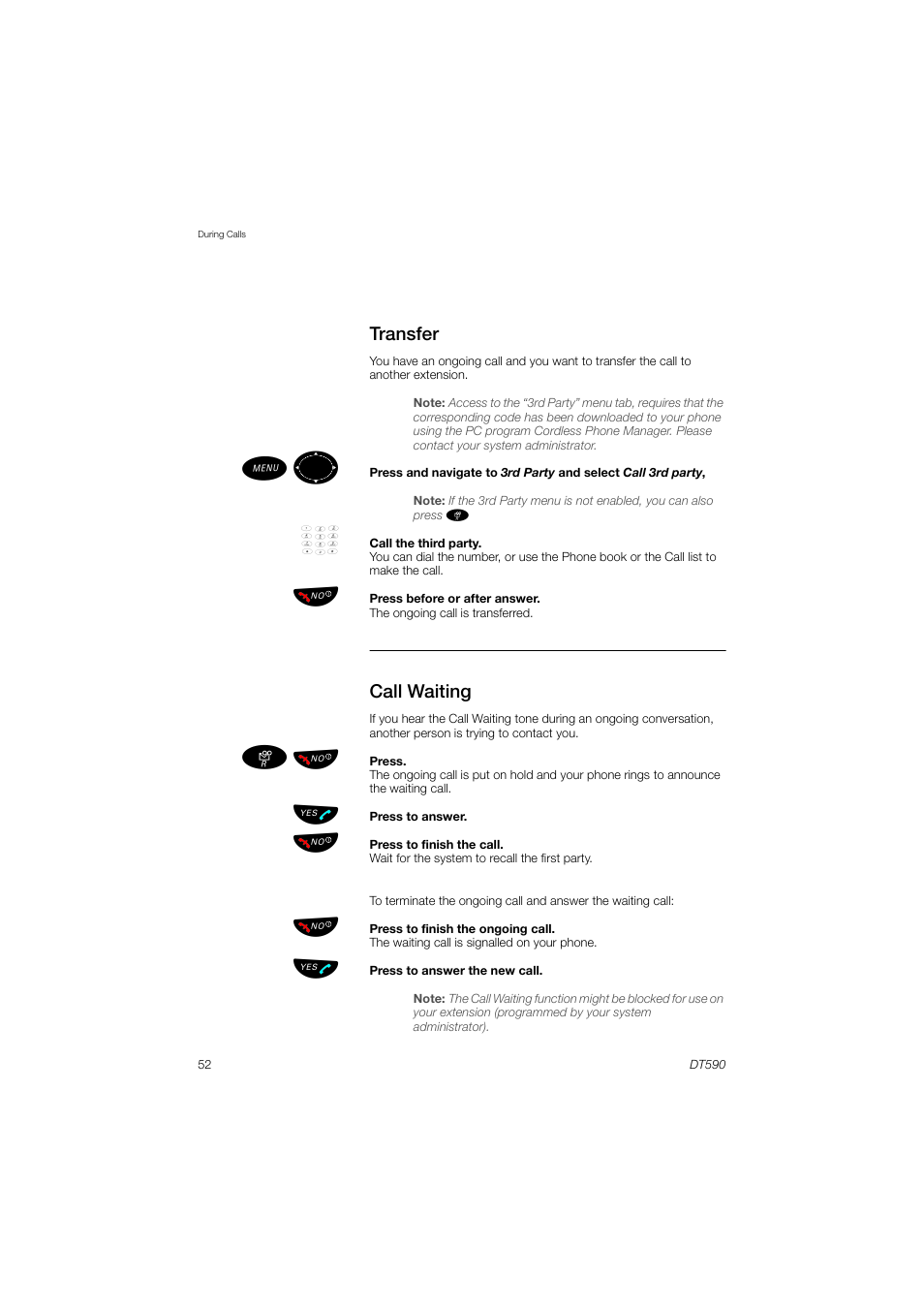 Transfer, Call waiting | AASTRA DT590 for MX-ONE User Guide EN User Manual | Page 52 / 107