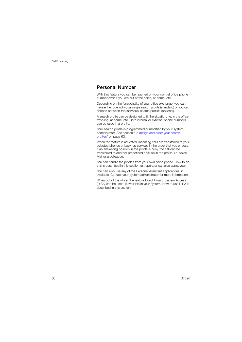 Personal number | AASTRA DT590 for MX-ONE User Guide EN User Manual | Page 60 / 107