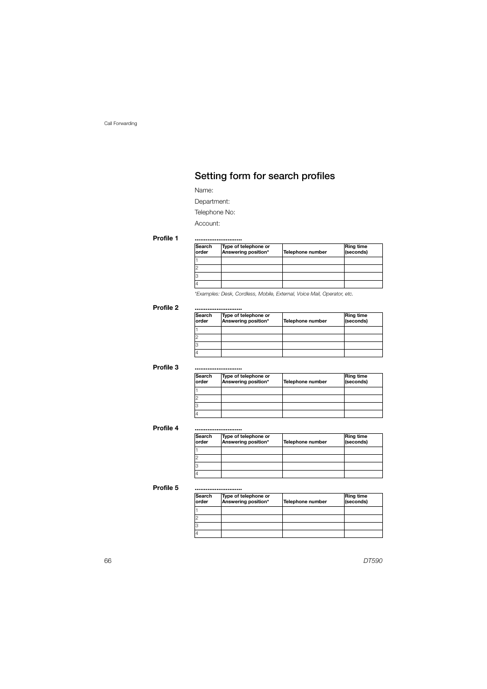 Setting form for search profiles | AASTRA DT590 for MX-ONE User Guide EN User Manual | Page 66 / 107