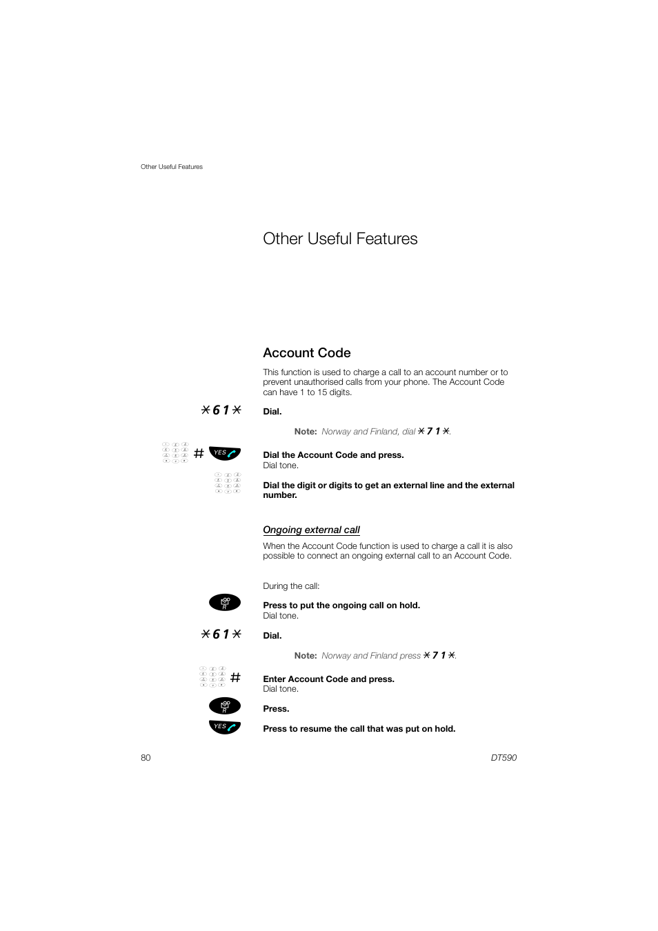 Other useful features, Account code | AASTRA DT590 for MX-ONE User Guide EN User Manual | Page 80 / 107