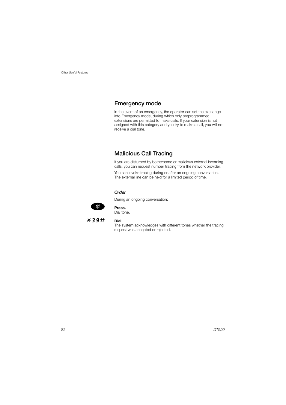 Emergency mode, Malicious call tracing | AASTRA DT590 for MX-ONE User Guide EN User Manual | Page 82 / 107