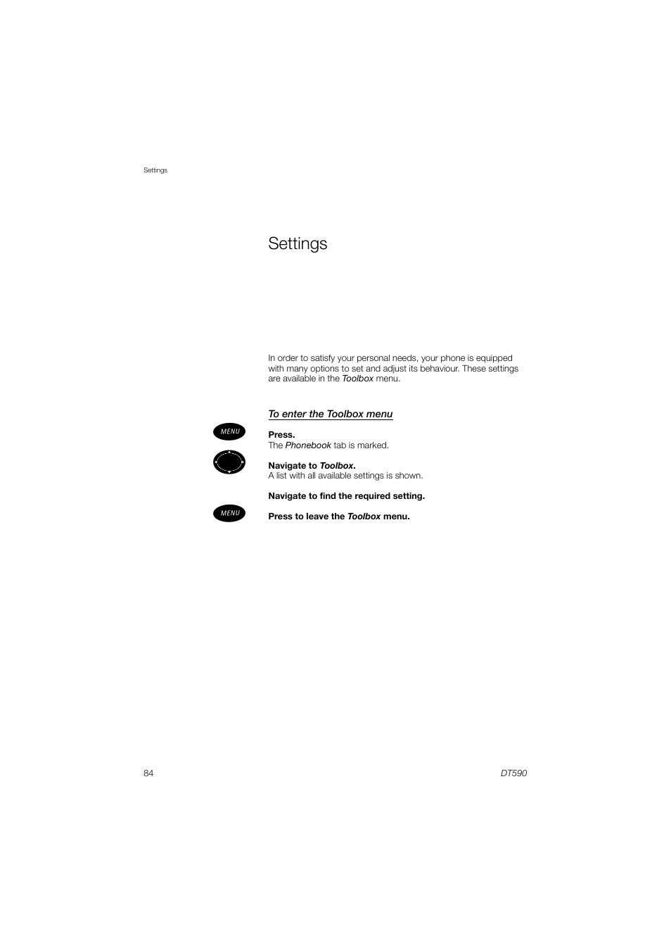 Settings | AASTRA DT590 for MX-ONE User Guide EN User Manual | Page 84 / 107