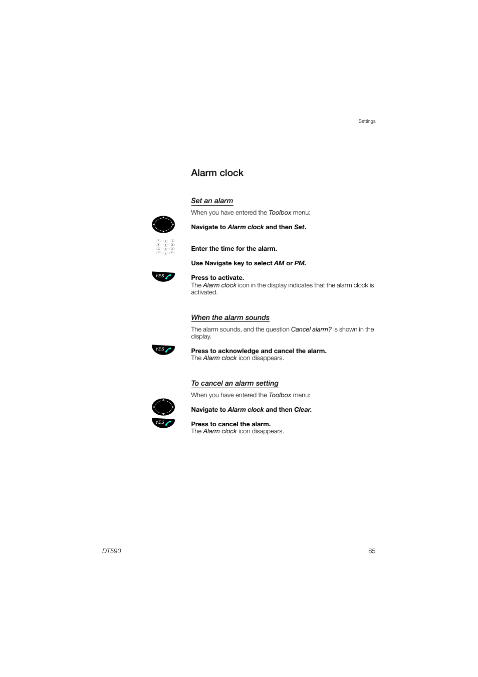 Alarm clock | AASTRA DT590 for MX-ONE User Guide EN User Manual | Page 85 / 107
