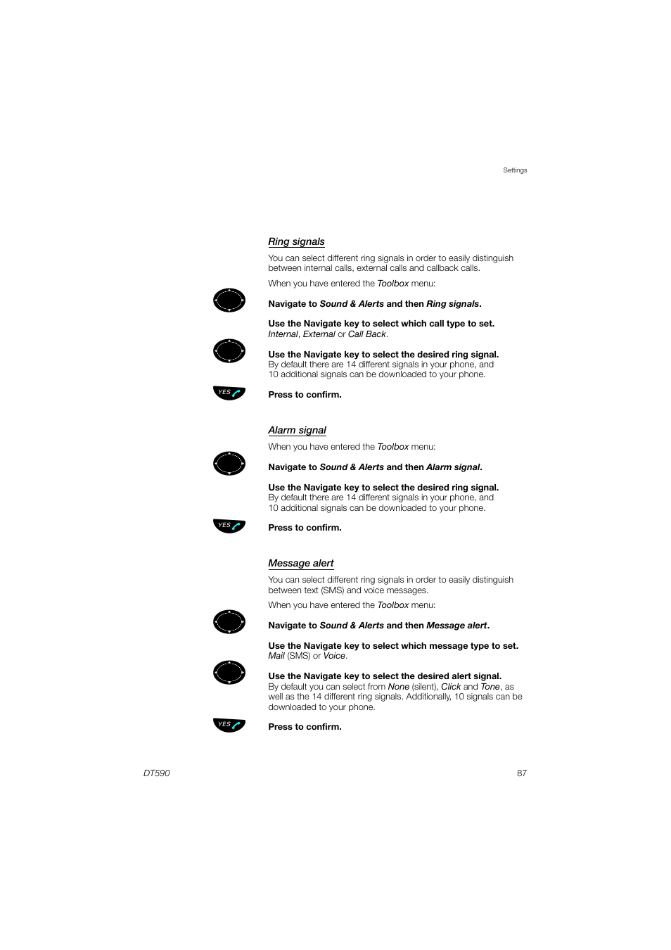 Ring signals | AASTRA DT590 for MX-ONE User Guide EN User Manual | Page 87 / 107