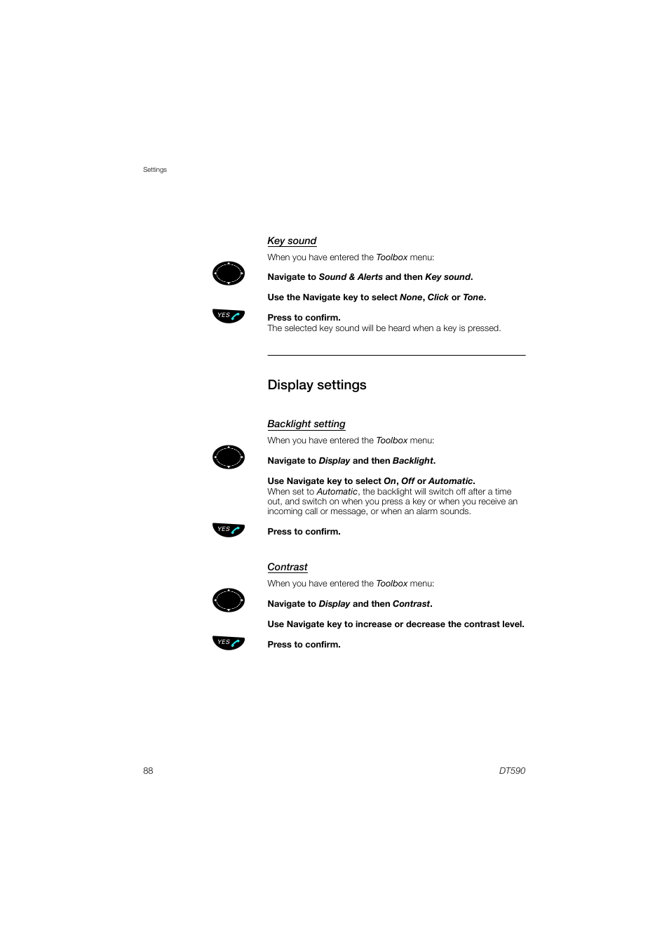 Display settings | AASTRA DT590 for MX-ONE User Guide EN User Manual | Page 88 / 107