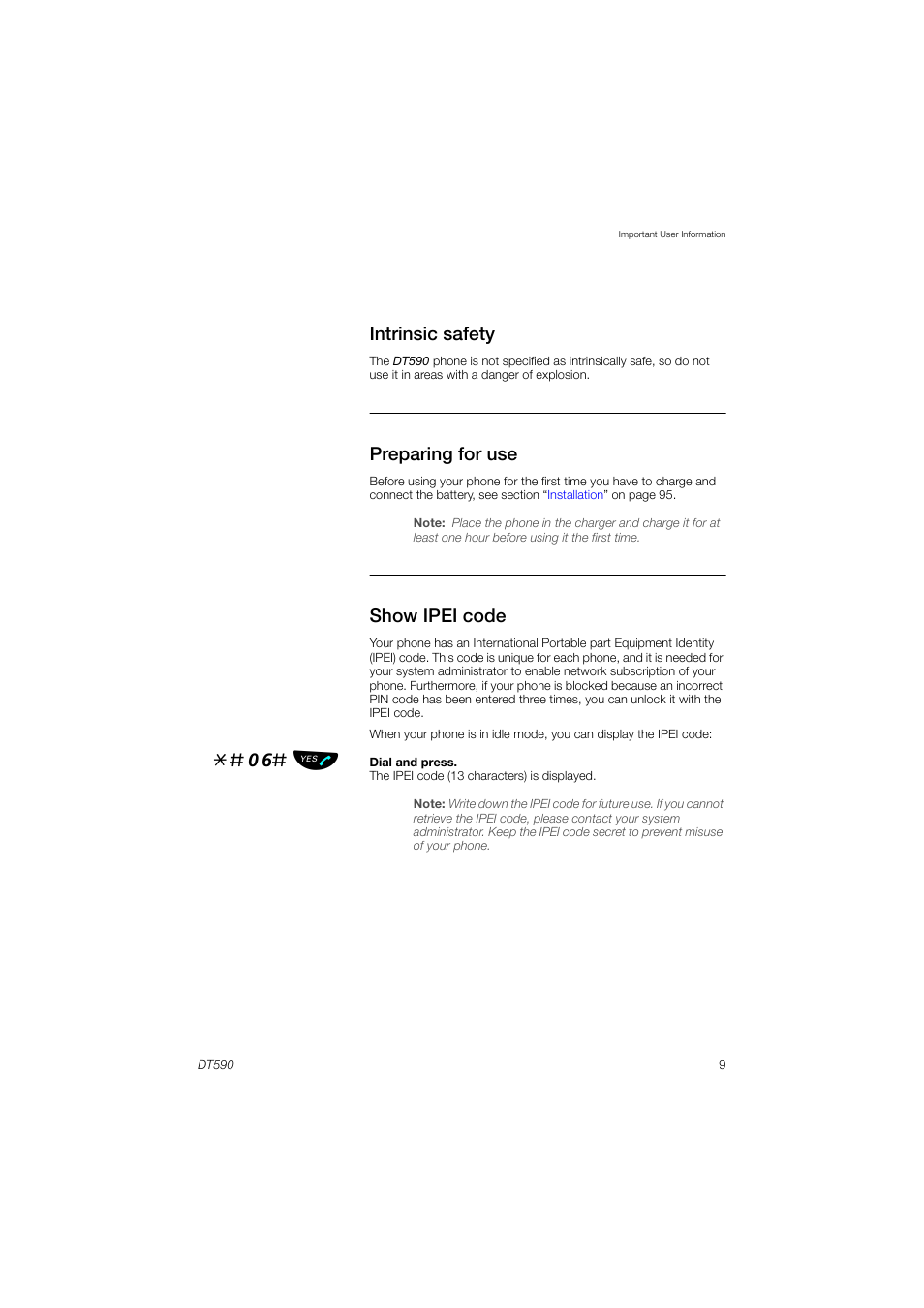 Intrinsic safety, Preparing for use, Show ipei code | 06# ь ы | AASTRA DT590 for MX-ONE User Guide EN User Manual | Page 9 / 107
