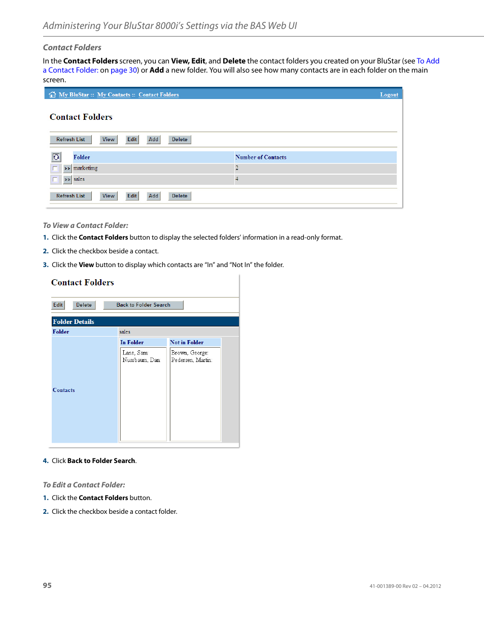 Contact folders | AASTRA BluStar 8000i User Guide EN User Manual | Page 100 / 113