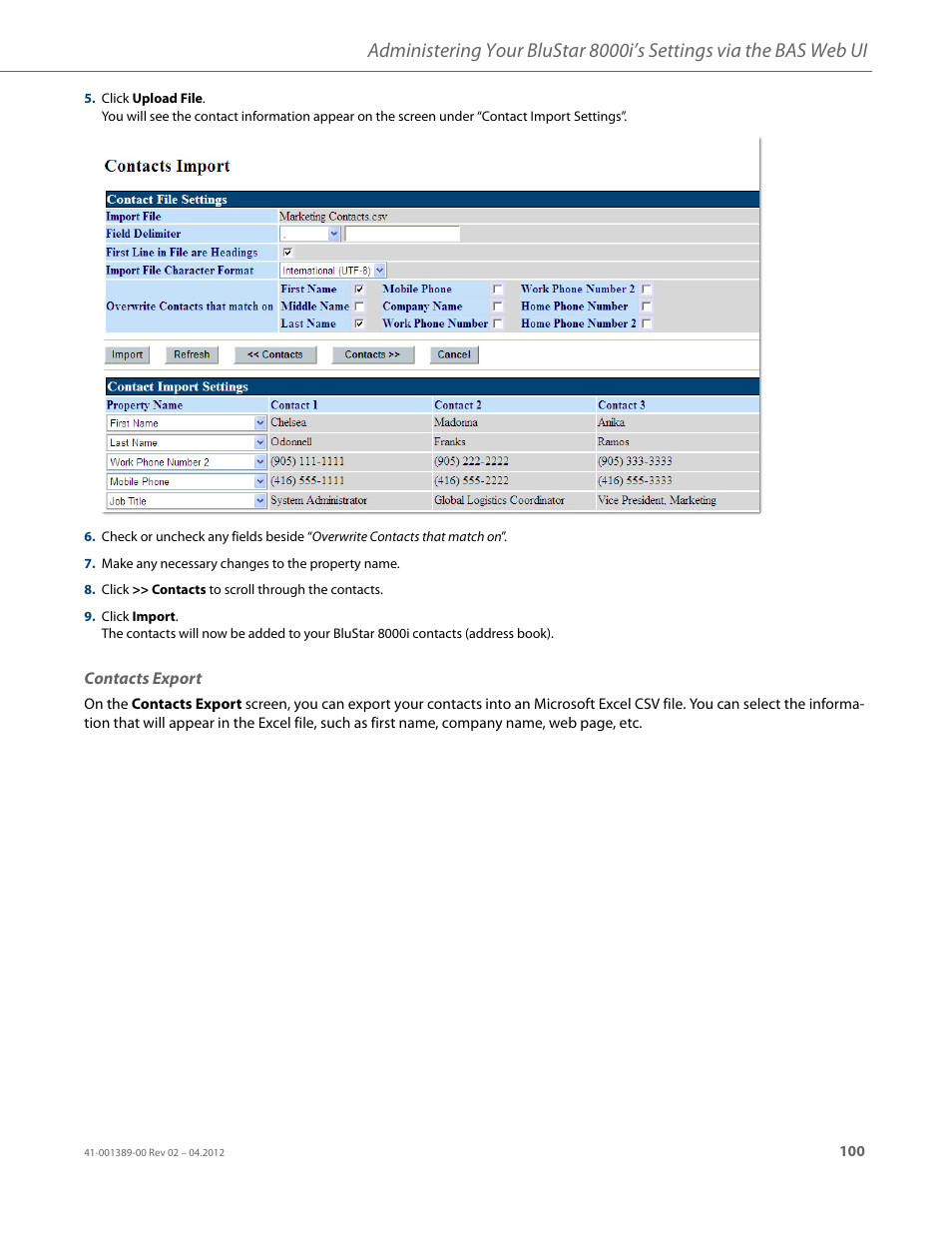 Contacts export | AASTRA BluStar 8000i User Guide EN User Manual | Page 105 / 113