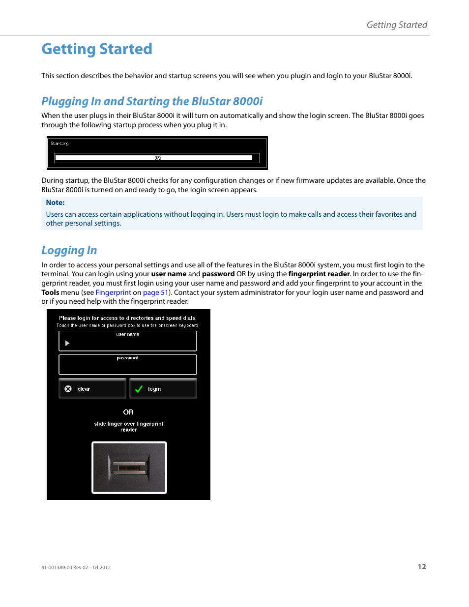 Getting started, Plugging in and starting the blustar 8000i, Logging in | AASTRA BluStar 8000i User Guide EN User Manual | Page 17 / 113
