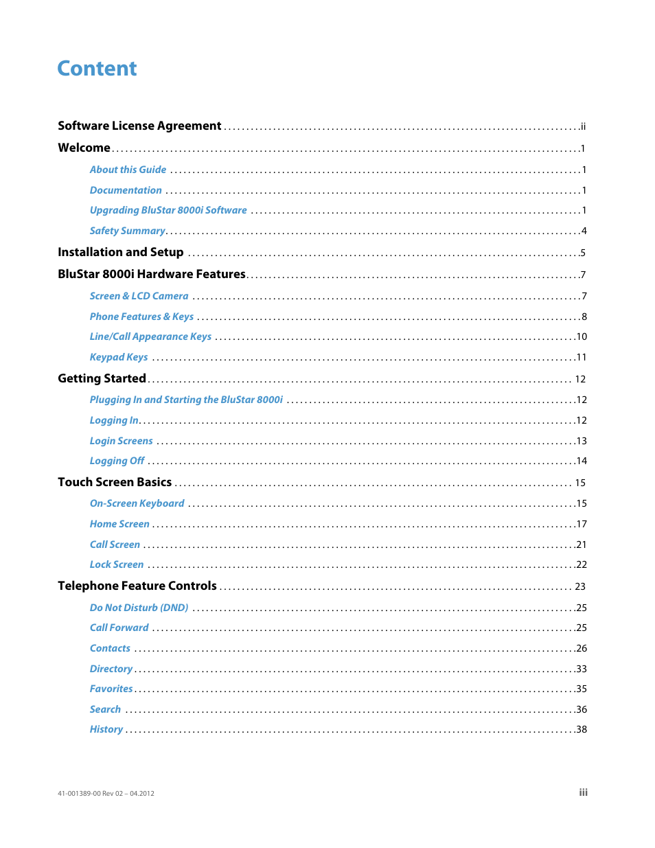 Content | AASTRA BluStar 8000i User Guide EN User Manual | Page 3 / 113