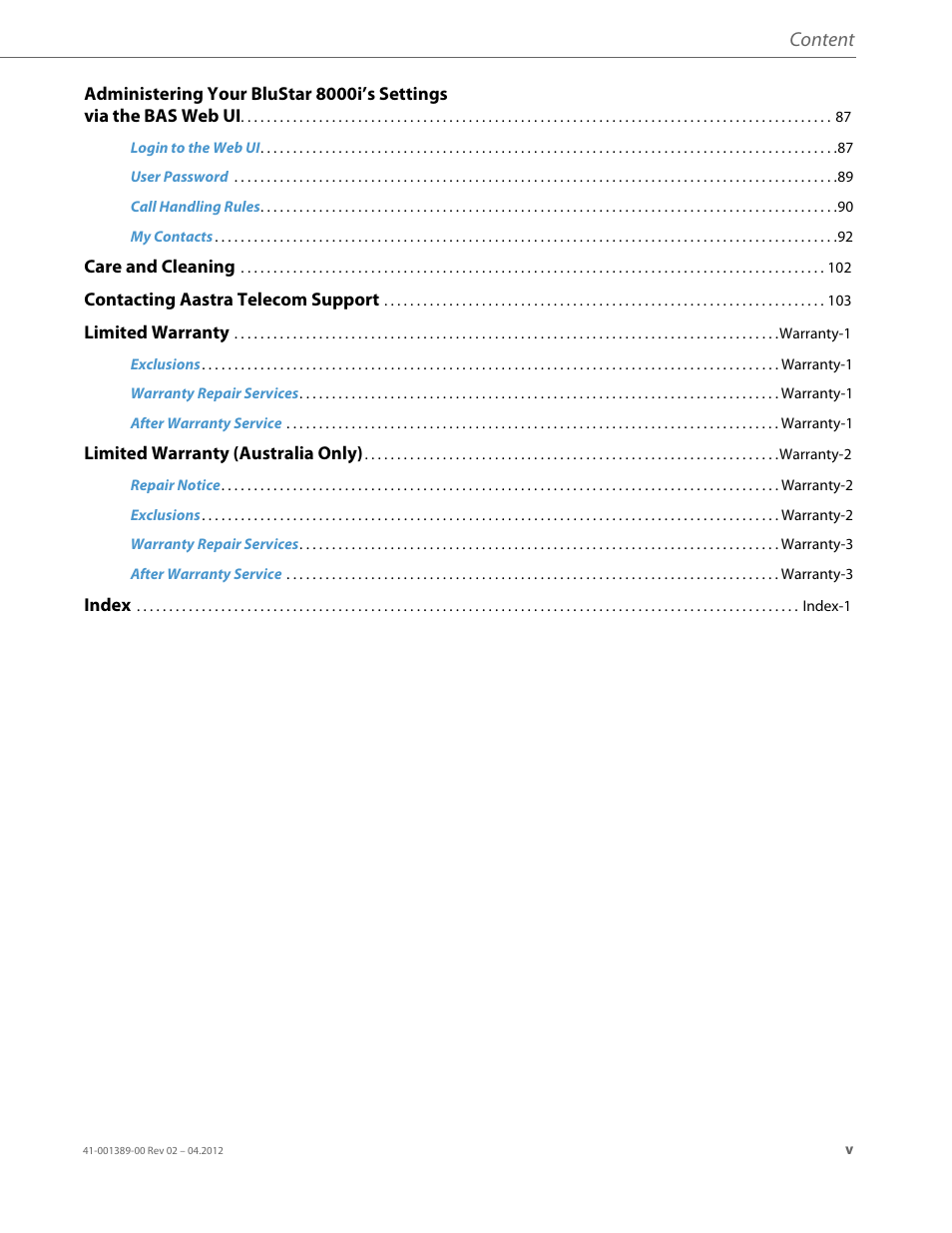Content | AASTRA BluStar 8000i User Guide EN User Manual | Page 5 / 113