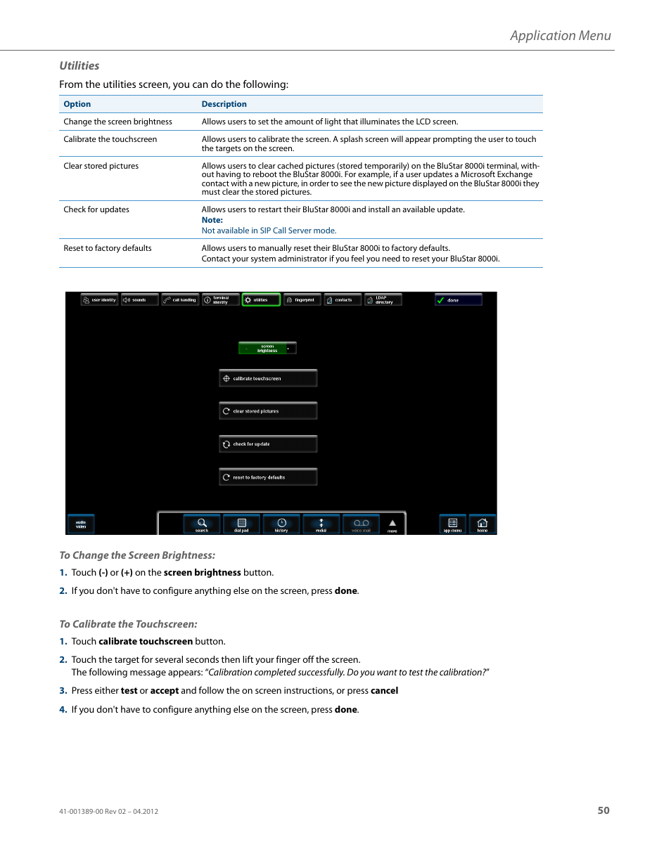 Utilities, Application menu | AASTRA BluStar 8000i User Guide EN User Manual | Page 55 / 113