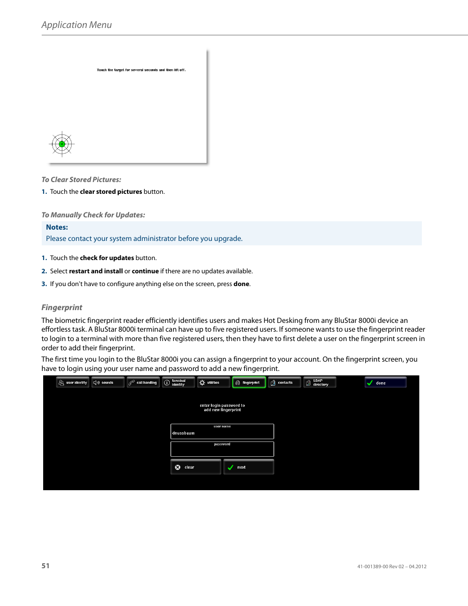 Fingerprint, Dd a, Application menu | AASTRA BluStar 8000i User Guide EN User Manual | Page 56 / 113