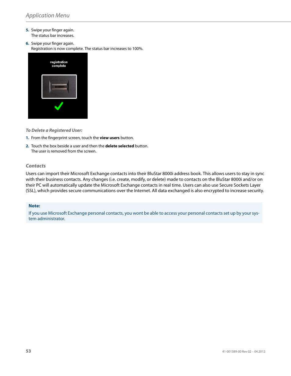 Contacts, Application menu | AASTRA BluStar 8000i User Guide EN User Manual | Page 58 / 113