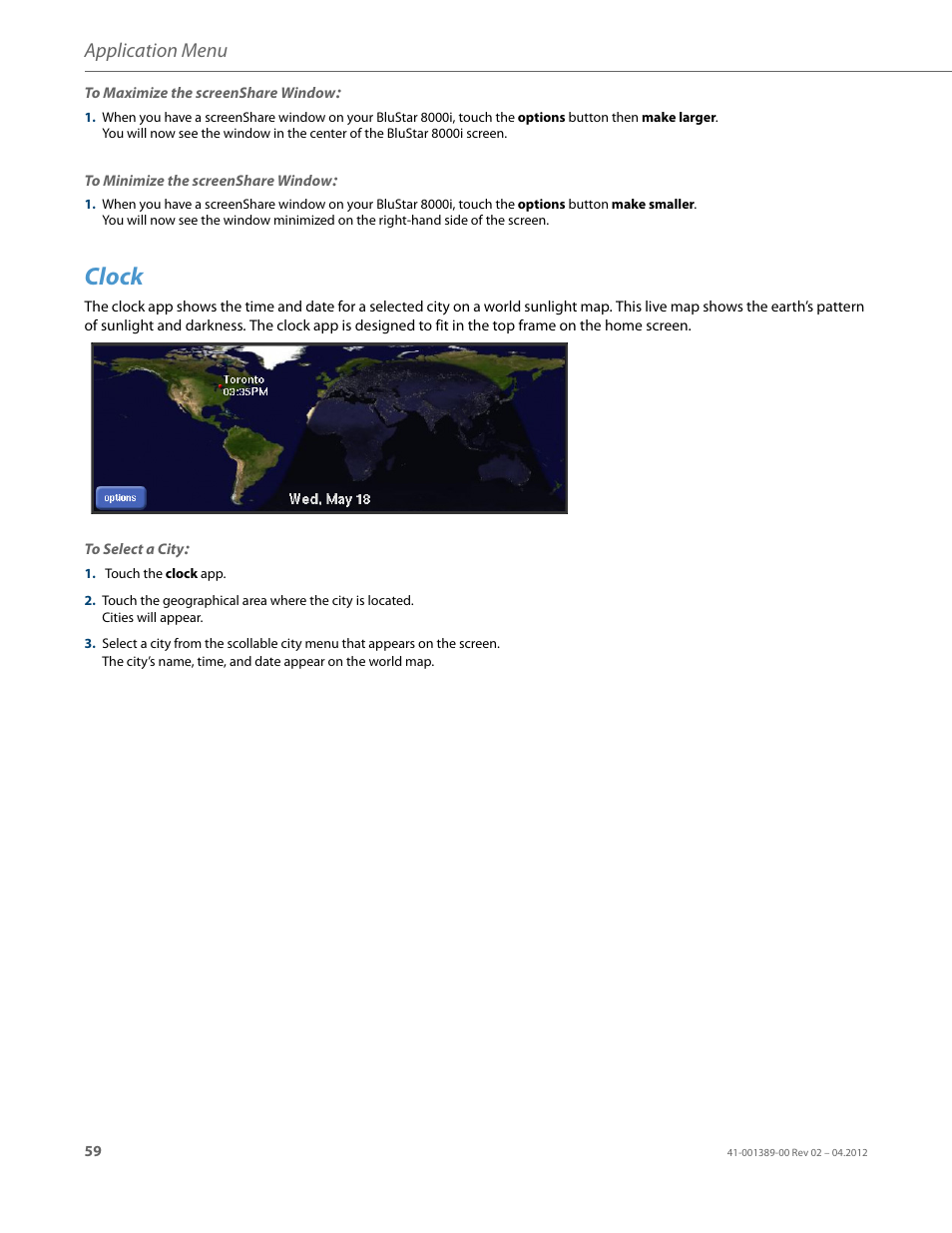 Clock, Application menu | AASTRA BluStar 8000i User Guide EN User Manual | Page 64 / 113