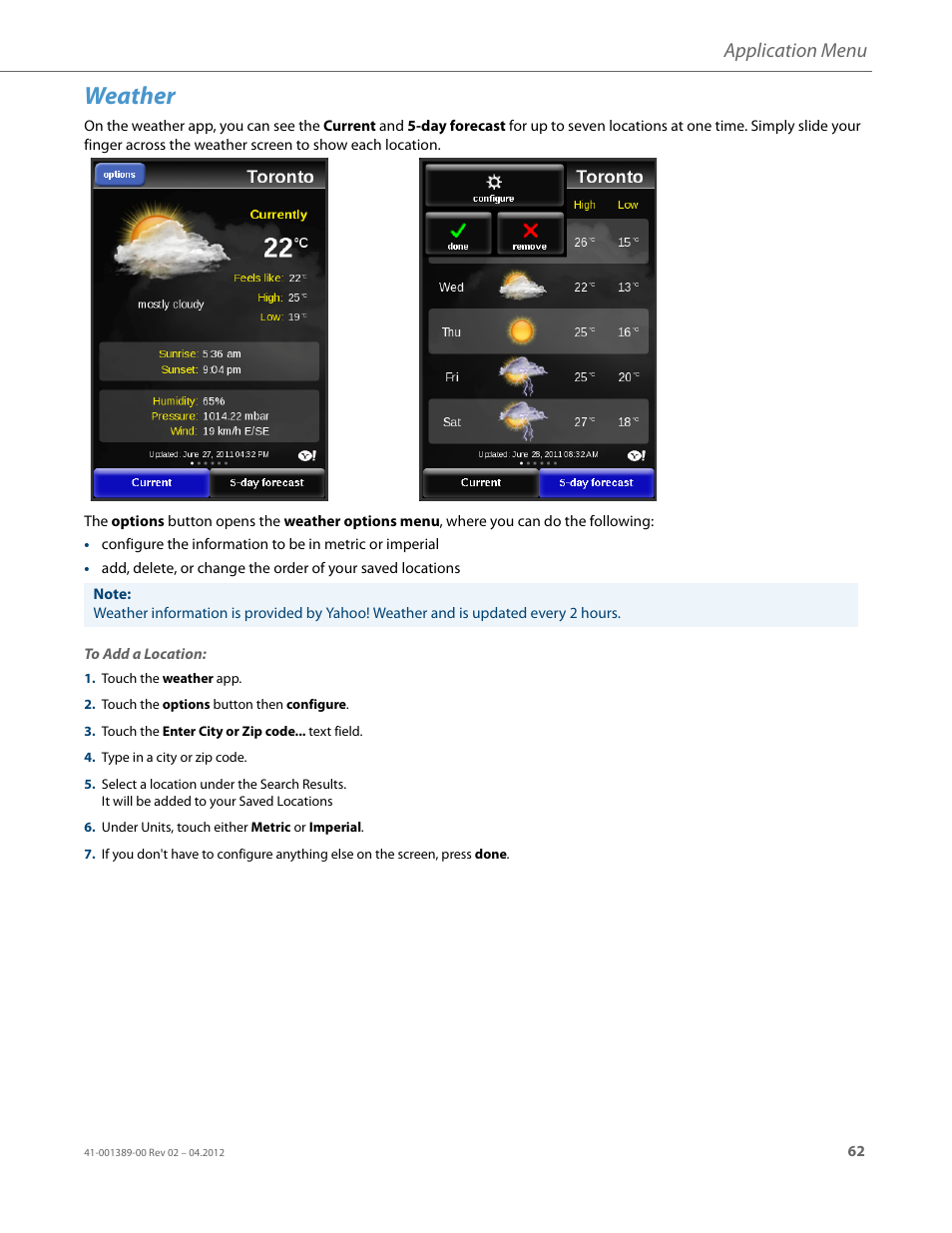 Weather, Application menu | AASTRA BluStar 8000i User Guide EN User Manual | Page 67 / 113