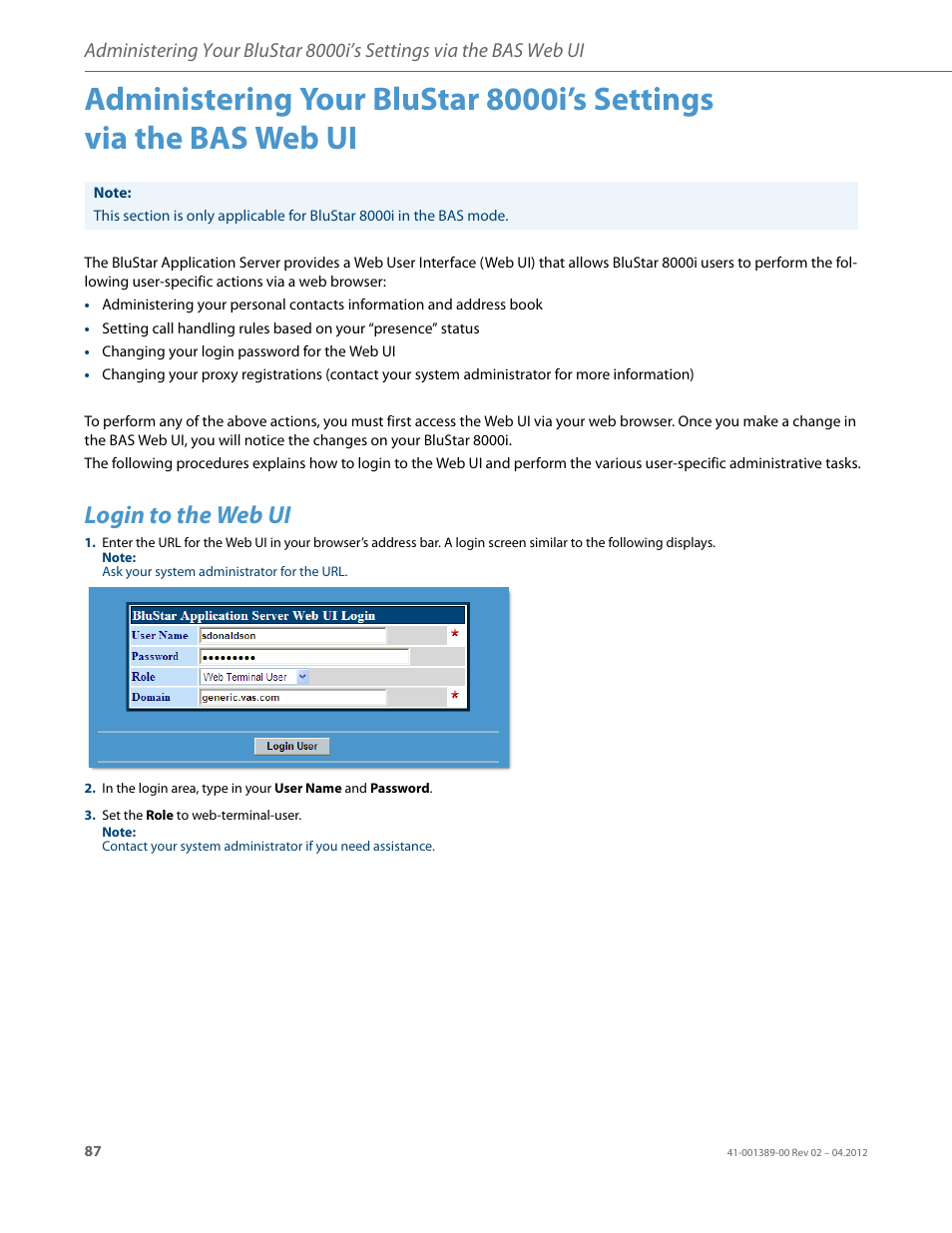 Login to the web ui | AASTRA BluStar 8000i User Guide EN User Manual | Page 92 / 113