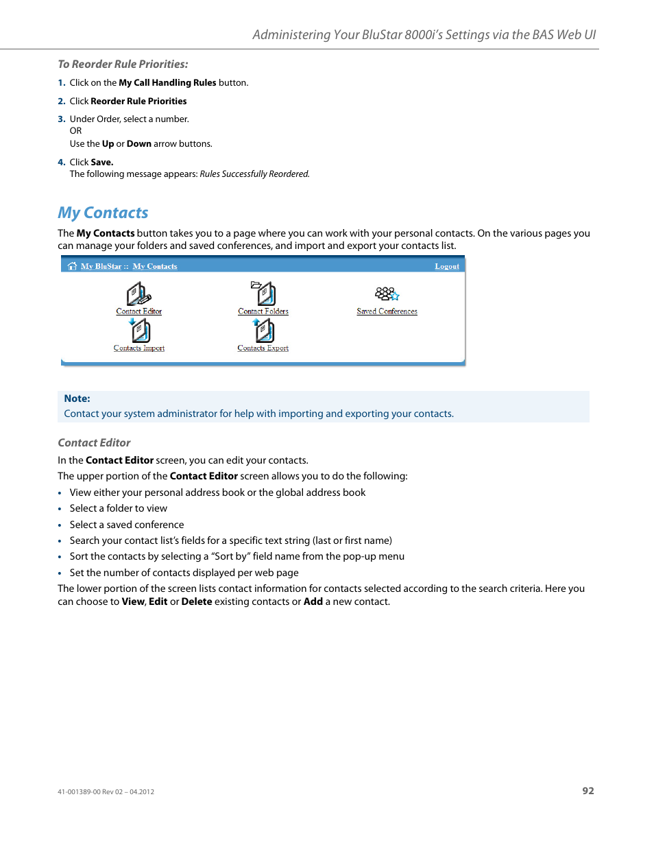 My contacts, Contact editor | AASTRA BluStar 8000i User Guide EN User Manual | Page 97 / 113